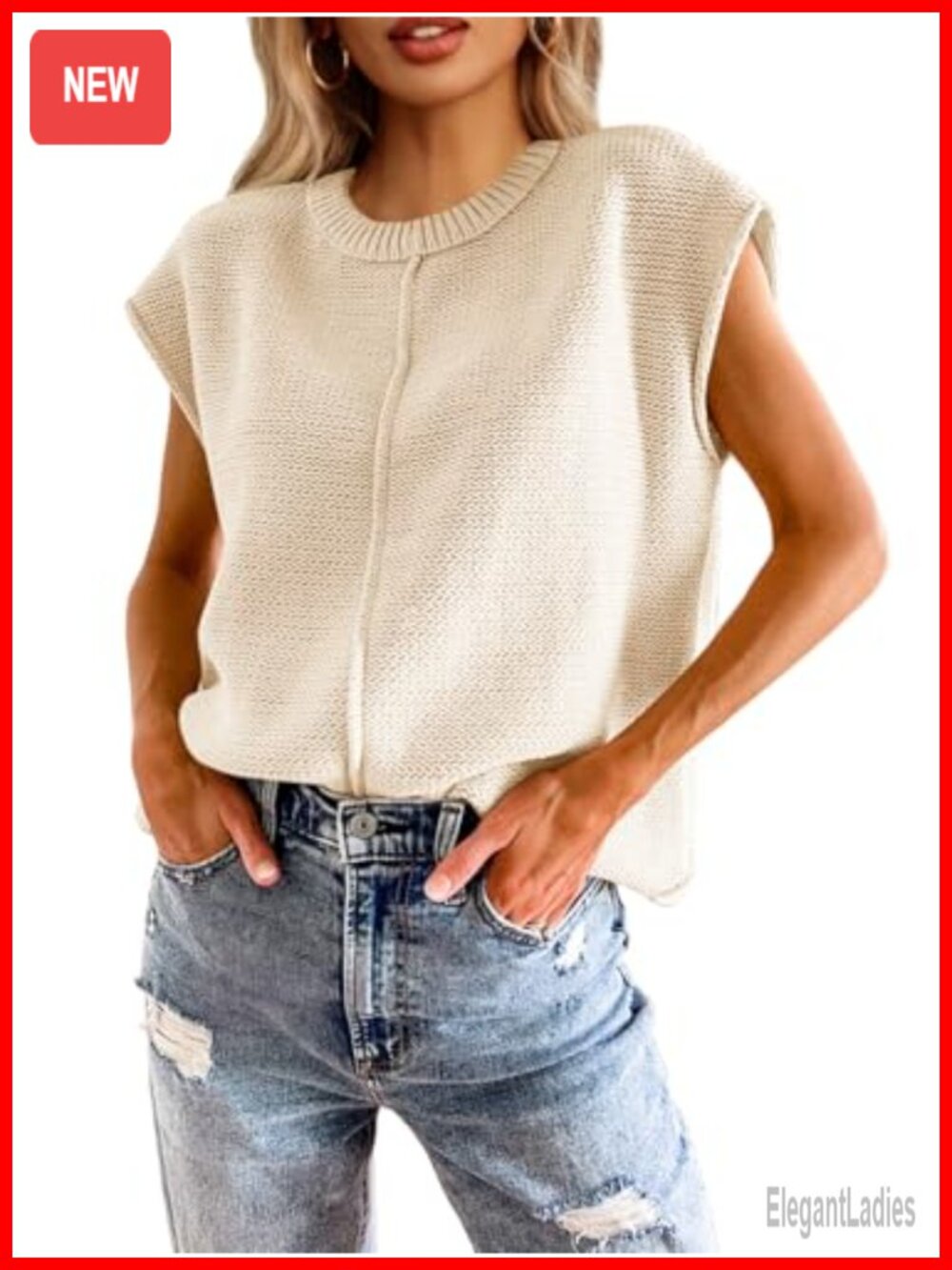 Saodimallsu Womens Sweater Vest Cap Sleeve Crewneck Pullover Knit Top
